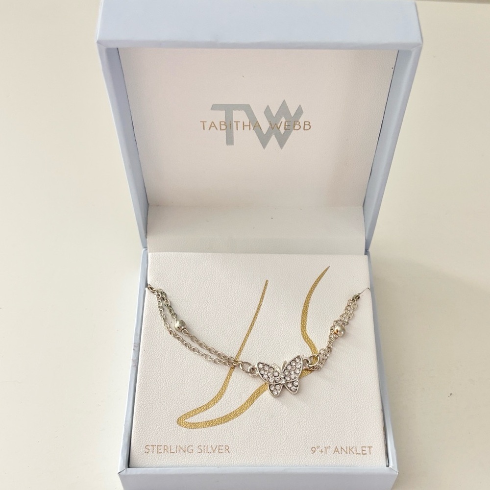 Silver Crystal Butterfly Anklet